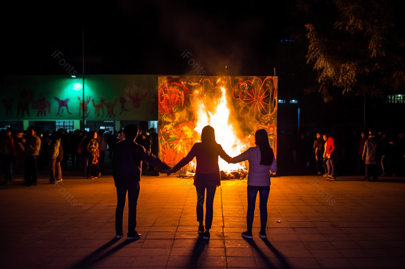 夜晚的篝火圆圈舞火热热闹景色,高清,摄影图,摄影图片,图片大全,摄影图免费下载